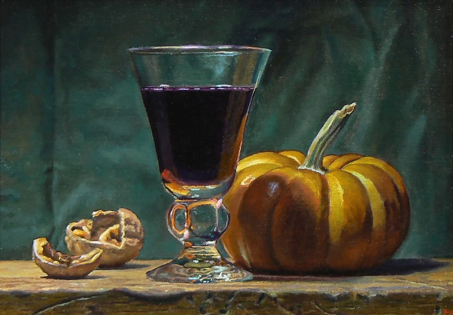 "Walnuts, Wine, Pumpkin"
Outer dimensions with frame, 13x16 inches