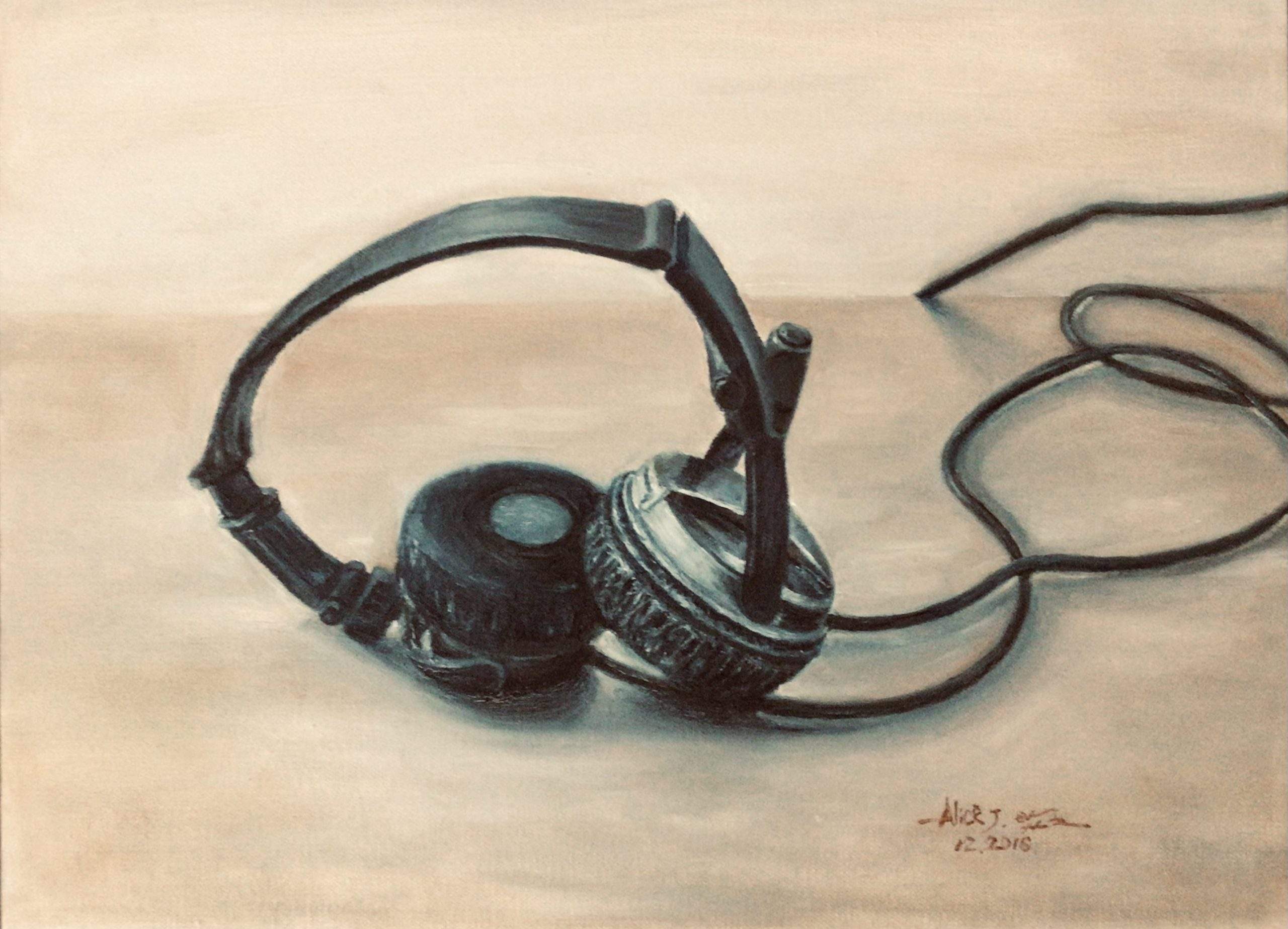 "Headphones" Oil, 12x16 inches, 2016