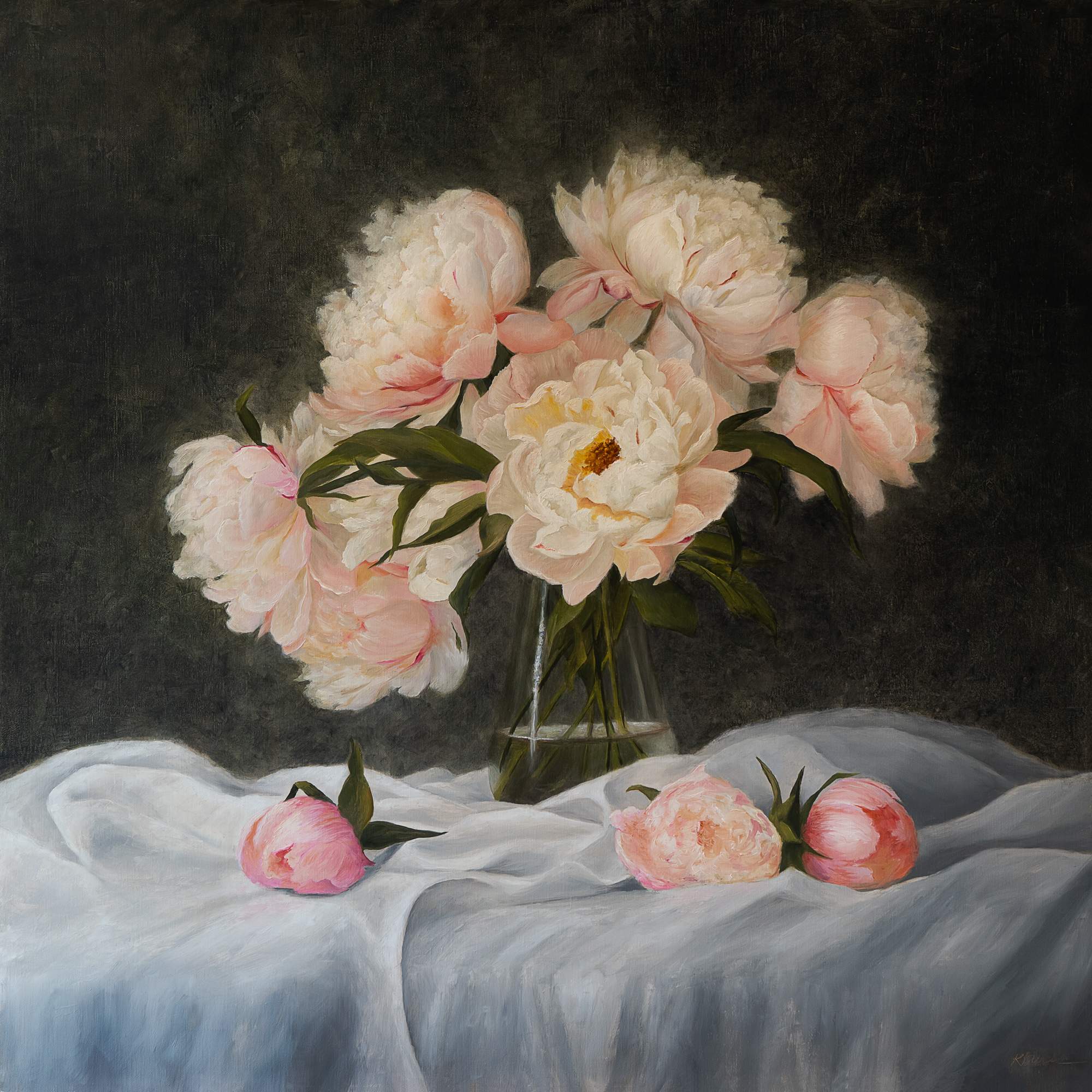 "Bursting Blooms, Peonies"
Oil on Linen, 24”x24”, 2024
www.karenburnsfineart.com