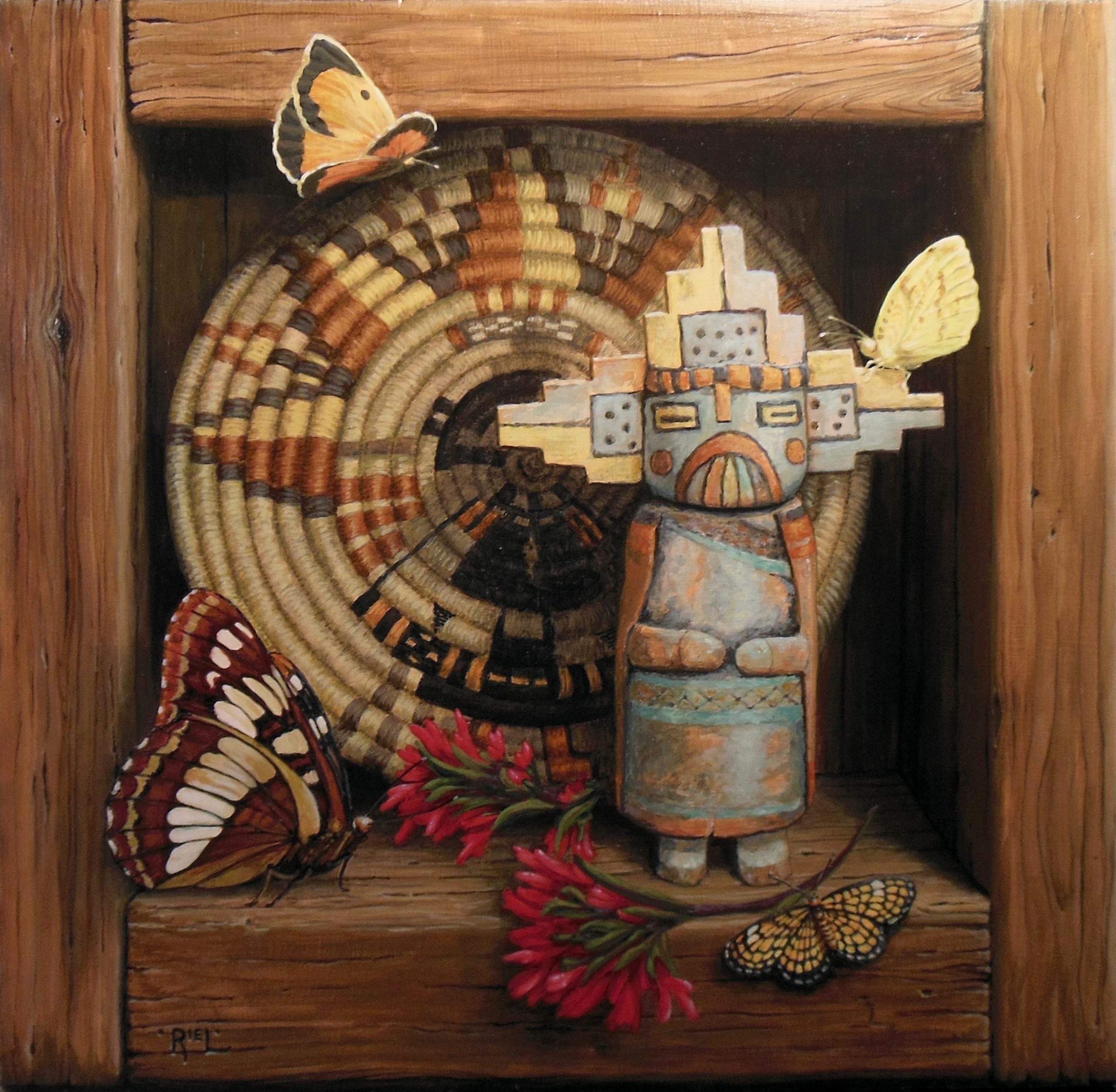 "Butterfly Kachina - Summer's Gold"
Acrylic on wooden panel, 18x18 inches, 2022
www.rielfineart.com